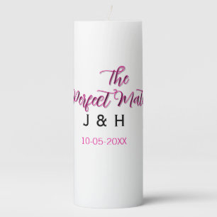 The perfect match pink black name date wedding cou pillar candle
