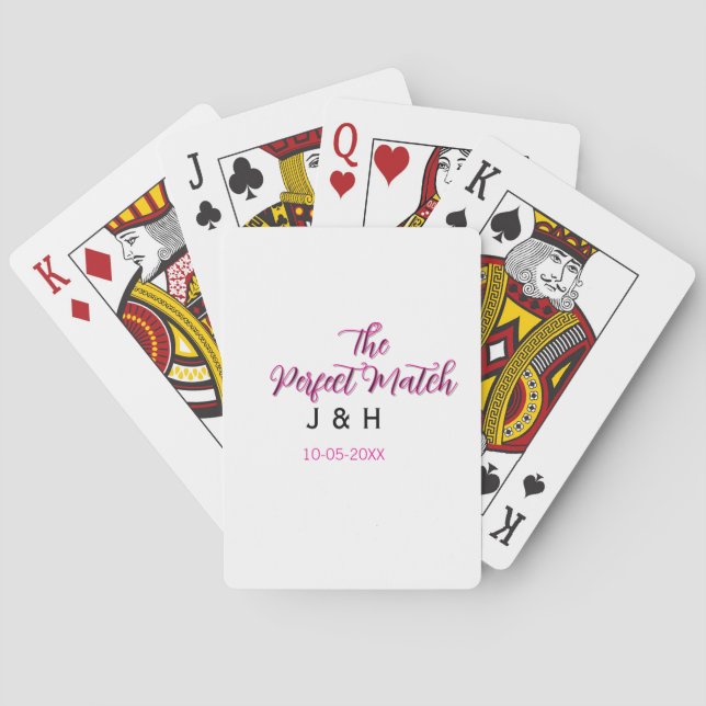 The perfect match pink black name date wedding cou poker cards (Back)