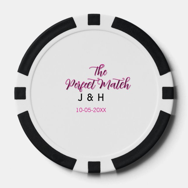 The perfect match pink black name date wedding cou poker chips (Front)