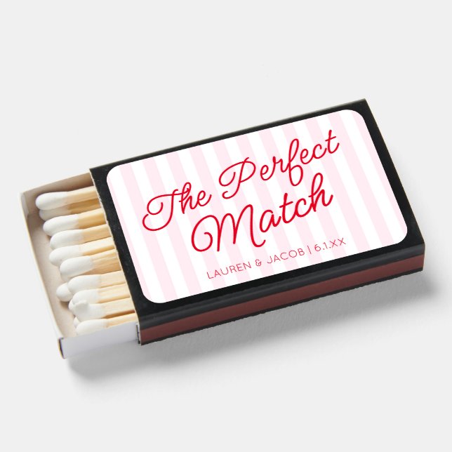 The Perfect Match Pink Red Wedding Matchboxes (Front Open)
