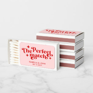 The Perfect Match Pink Retro Wedding Favor Matches