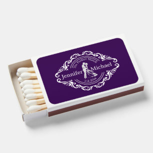 the perfect match,purple and white wedding stylish matchboxes