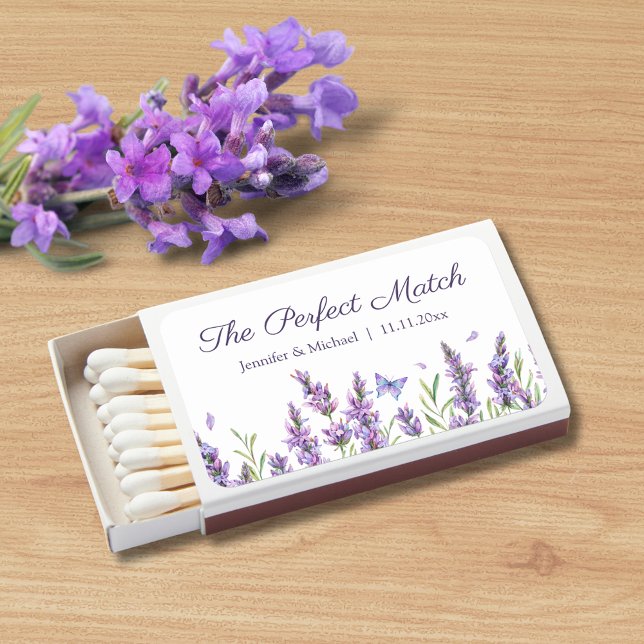 the perfect match,purple script floral wedding  matchboxes (Creator Uploaded)