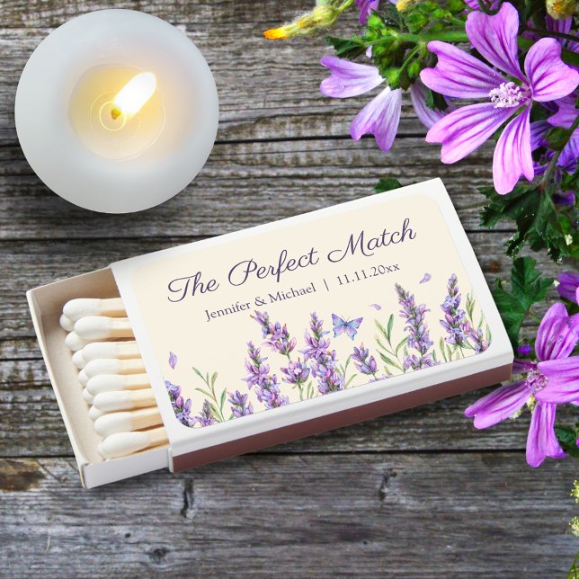 the perfect match,purple script flowers wedding  matchboxes (Creator Uploaded)