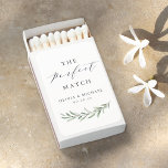 The perfect match rustic greenery wedding favors<br><div class="desc">Simple elegance the perfect match script design with couple names and wedding date with rustic watercolor botanical foliage greenery,  great personalized rustic wedding matchboxes favors.</div>
