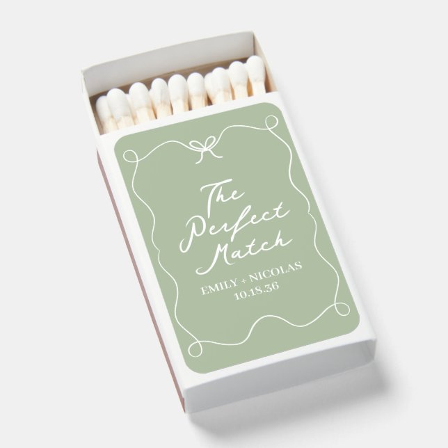 The Perfect Match Sage Green Whimsical Matchboxes (Front Open)