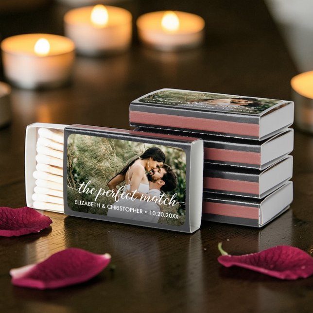 The perfect match Simple photo wedding favor (The perfect match wedding photo favor matchboxes )