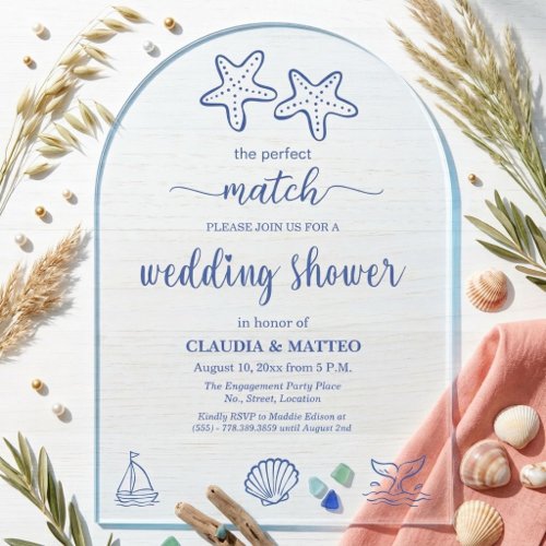 The Perfect Match Starfish Couple Wedding Shower Acrylic Invitations