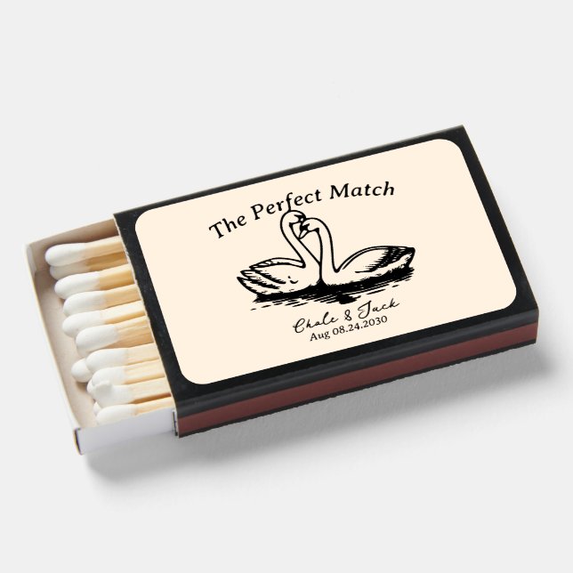 The Perfect Match Swan Wedding Matchbox (Front Open)