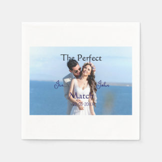 the perfect match wedding blue name photo date cou napkins