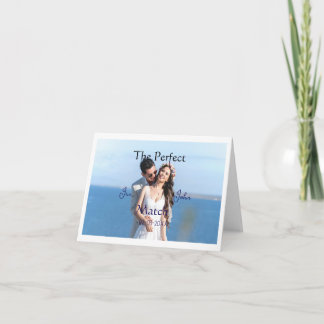 the perfect match wedding blue name photo date cou thank you card