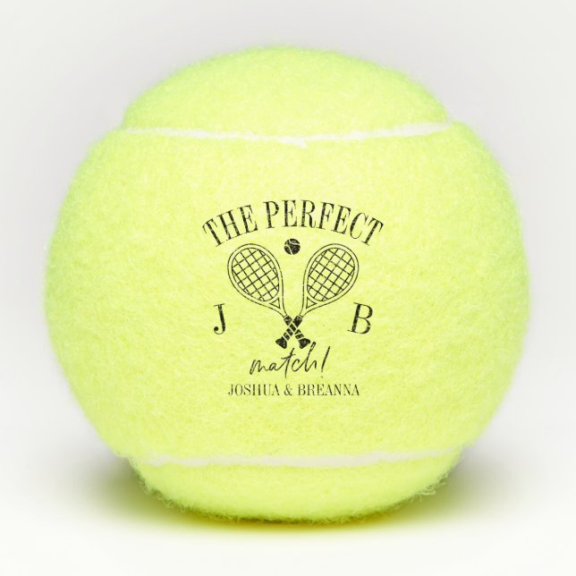 The Perfect Match Wedding Couple Logo Custom Name Tennis Balls (Front)