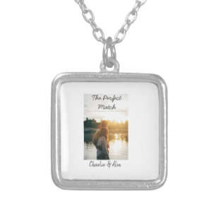 The perfect match wedding couple photo modern add silver plated necklace