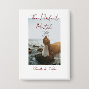 The perfect match wedding couple photo retro mauve button