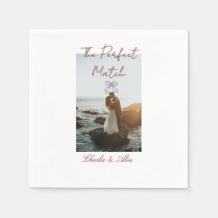 The perfect match wedding couple photo retro mauve napkins
