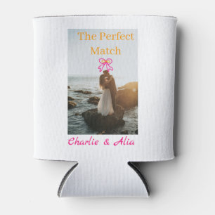 The perfect match wedding couple photo retro pink can cooler