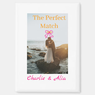 The perfect match wedding couple photo retro pink magnet