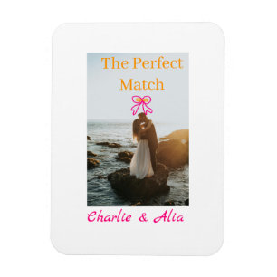 The perfect match wedding couple photo retro pink magnet