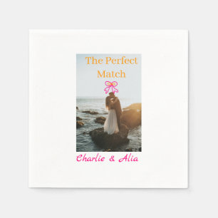 The perfect match wedding couple photo retro pink  napkins
