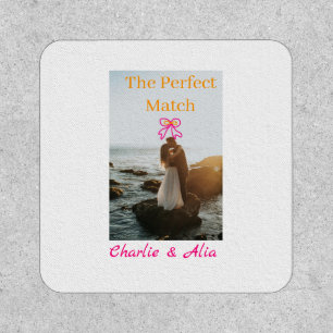 The perfect match wedding couple photo retro pink patch