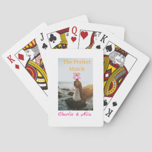 The perfect match wedding couple photo retro pink poker cards