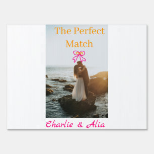 The perfect match wedding couple photo retro pink sign