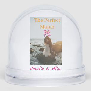 The perfect match wedding couple photo retro pink snow globe