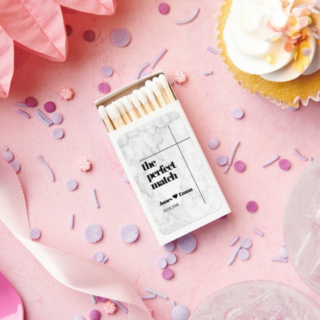 The perfect match White Marble Wedding Matchbox (Insitu)