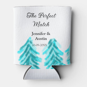 The perfect match winter blue pine tree wedding na can cooler