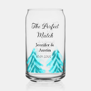 The perfect match winter blue pine tree wedding na can glass