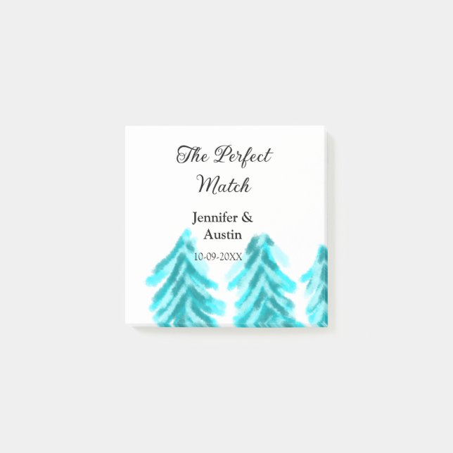The perfect match winter blue pine tree wedding na post-it notes (Front)