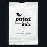 The Perfect Mix Wedding Favor Cocoa Drink Mix<br><div class="desc">Chic "The Perfect Mix" cocoa drink mix wedding favors. The design features chic bold typography,  a gold heart,  customizable drink mix name,  bride and groom names,  and a wedding date.</div>