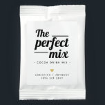 The Perfect Mix Wedding Favor Cocoa Drink Mix<br><div class="desc">Chic "The Perfect Mix" cocoa drink mix wedding favors. The design features chic bold typography,  a gold heart,  customizable drink mix name,  bride and groom names,  and a wedding date.</div>