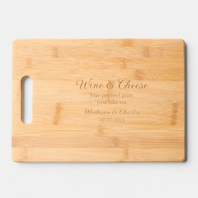 "The Perfect Pair" custom names, date, text Engraved Cutting Board (Front)