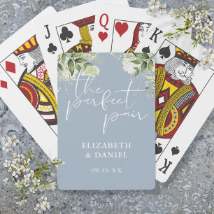 The Perfect Pair Greenery Dusty Blue Wedding Favor Poker Cards