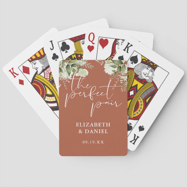 The Perfect Pair Greenery Terracotta Wedding Favor Poker Cards (Back)