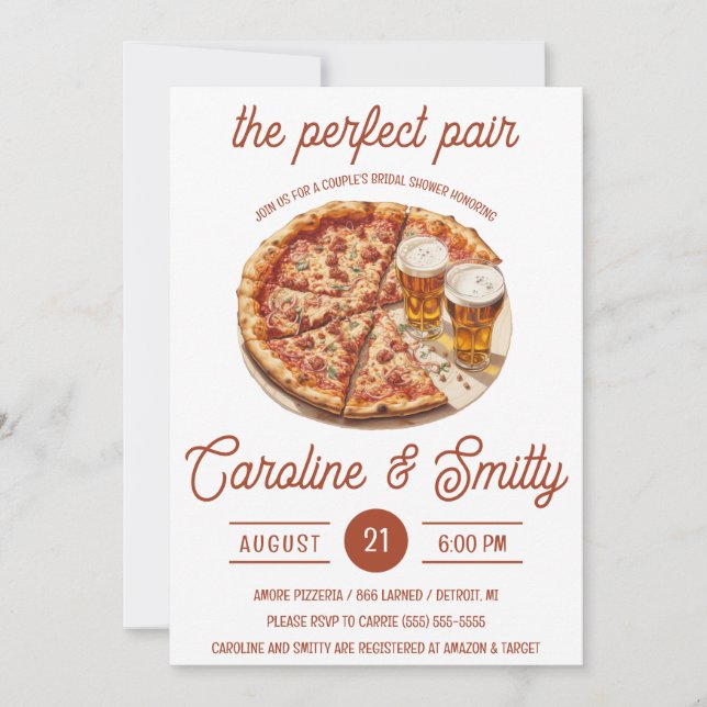 The Perfect Pair Pizza & Beer Couple Bridal Shower Invitation (Front)