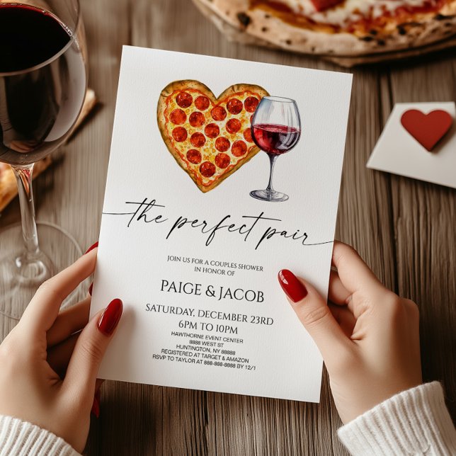 The Perfect Pair Pizza Wine Wedding Couples Shower Invitation (Creator Uploaded)
