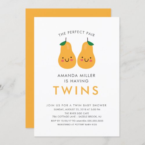 The Perfect Pair Twins Baby Shower Invitation