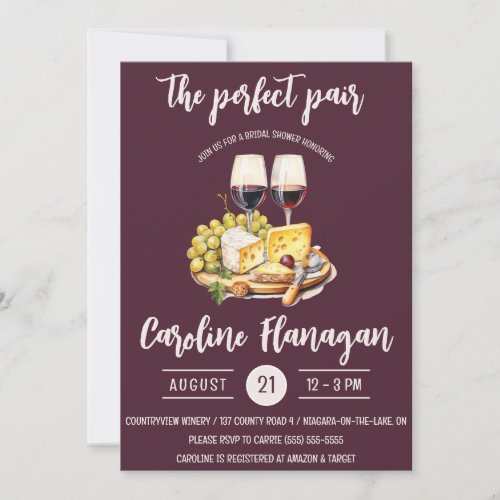 The Perfect Pair Wine and Cheese Bridal Shower Invitation