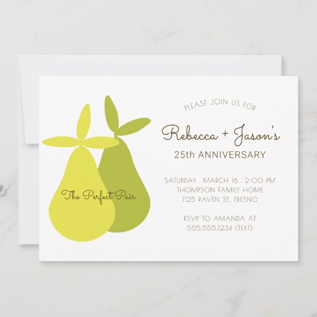 The Perfect Pair Yellow Green Pears Anniversary Invitation (Front)
