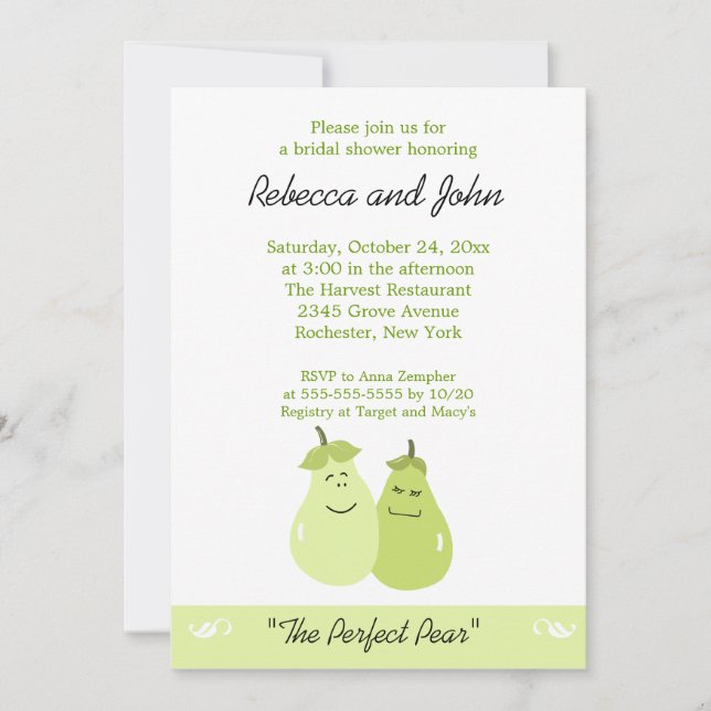 The Perfect Pear 5x7 Bridal Shower Invitation (Front)