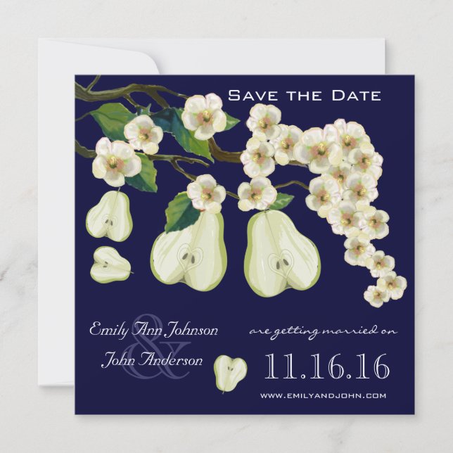 The Perfect Pear Blooming Branch Save the Date Invitation (Front)
