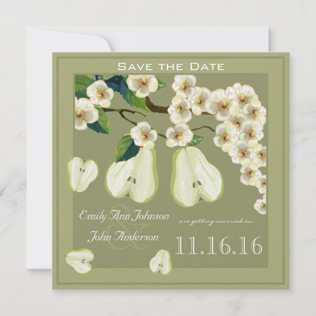 The Perfect Pear Blooming Branch Save the Date Invitation (Front)
