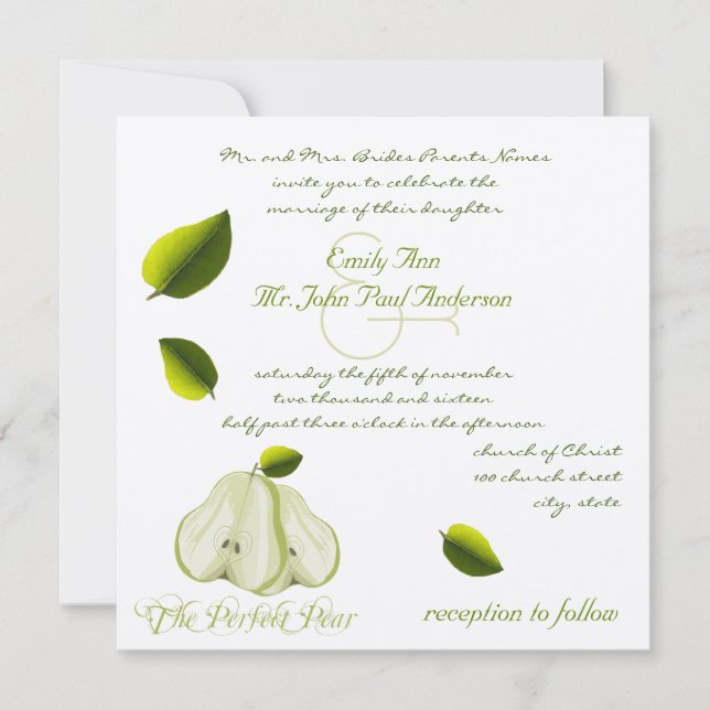 The Perfect Pear Wedding Invitation (Front)