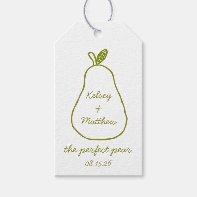 "The Perfect Pear" Whimsical Chic Wedding Shower  Gift Tags (Front)