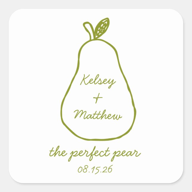 "The Perfect Pear" Whimsical Chic Wedding Shower  Square Sticker (Front)