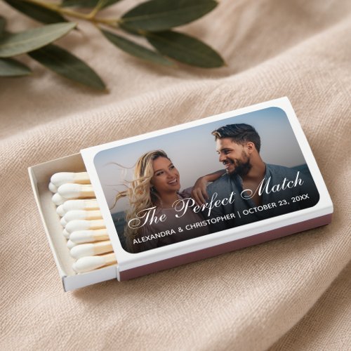 The Perfect Photo Wedding Favors White Script  Matchboxes