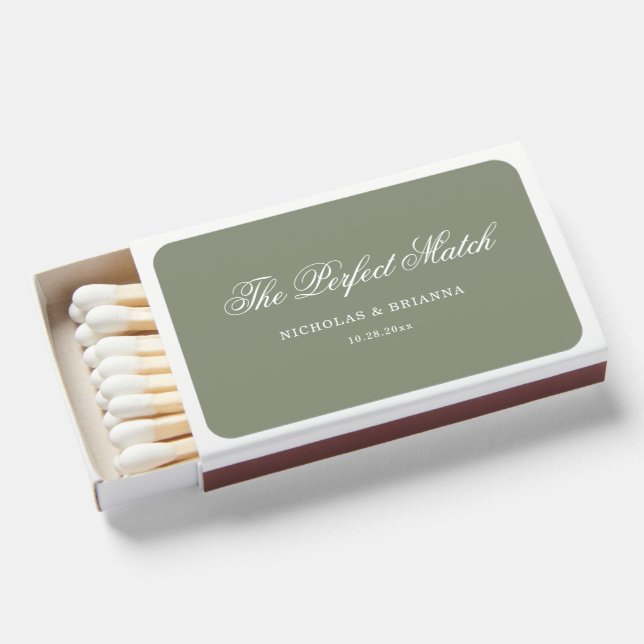 The perferct Match Sage Green Wedding Matchbox (Front Open)