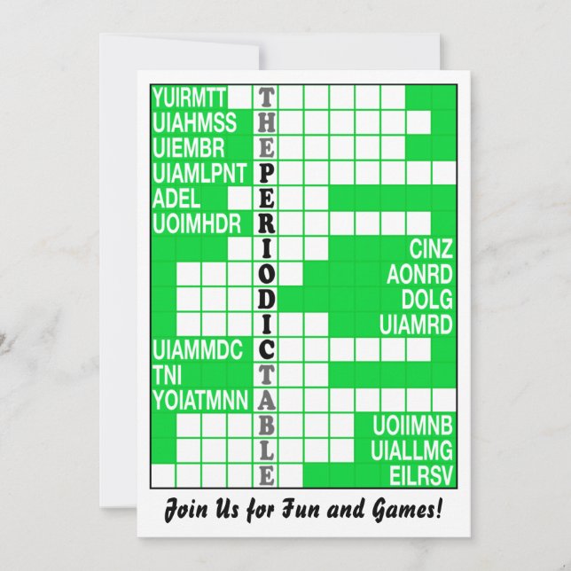 The Periodic Table Word Scramble Invite (Front)
